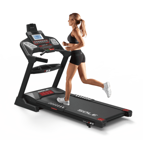 The Sole F65 offers a 3.25 CHP motor, 20" x 60" deck, 350 lbs. max user weight frame, 10 pre-defined workout programs and pulse grip heart rate monitoring.