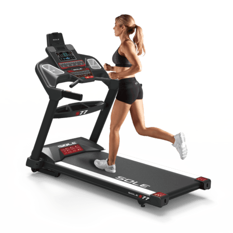 The Sole S77 provides a powerful motor (4.0 CHP), spacious running surface (22" x 60"), durable frame (max user weight 400 lbs.), 10 workout programs and 9" LCD display all for under $2,000